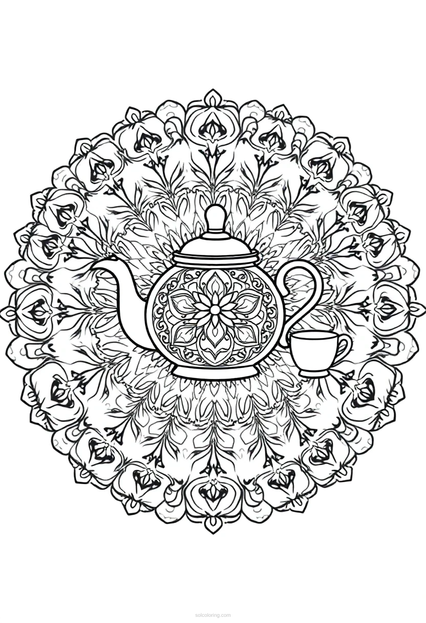 Tea Pot and Tea Cups coloring page for kids