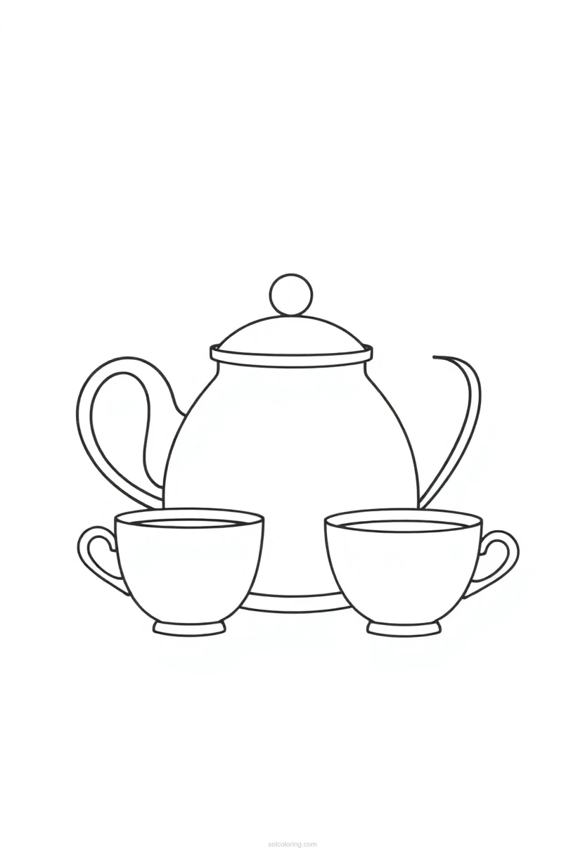 Tea Pot and Tea Cups coloring page for kids