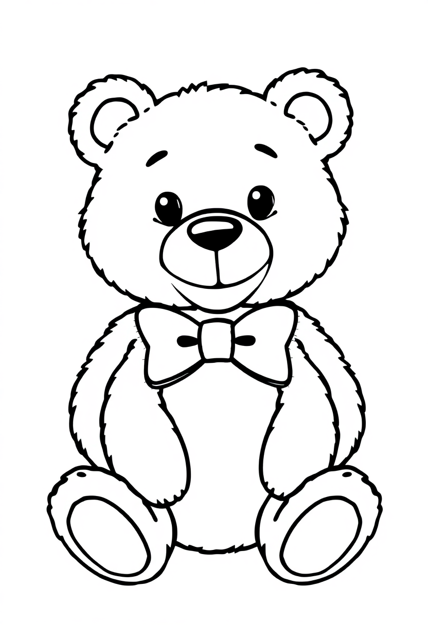 Teddy Bear with Bow Tie coloring page, free printable standard style for kids and adults