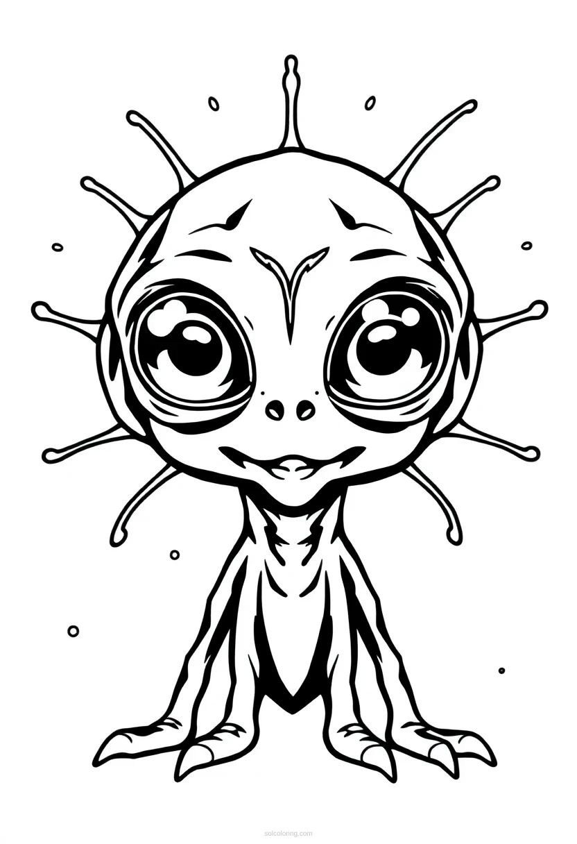 Telepathic Alien with Large Eyes coloring page for kids