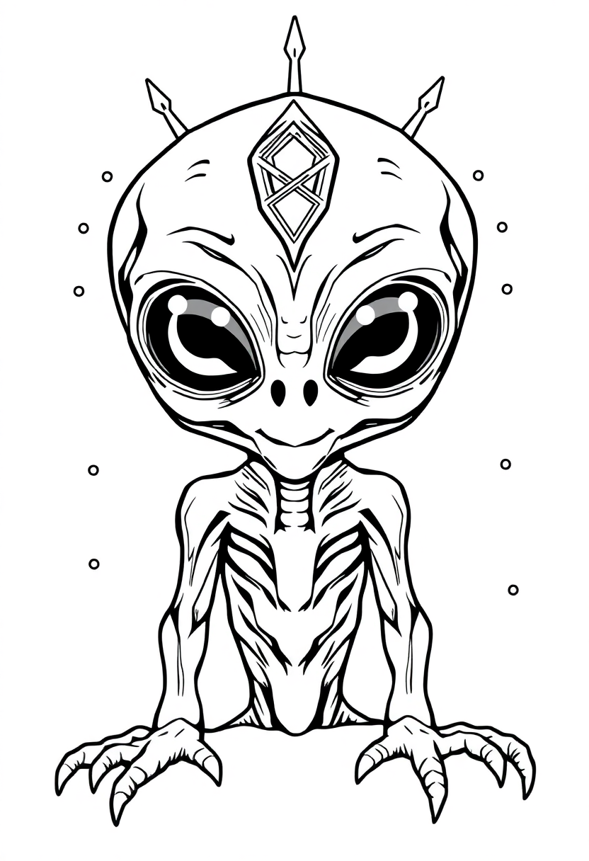 Telepathic Alien with Large Eyes coloring page, free printable