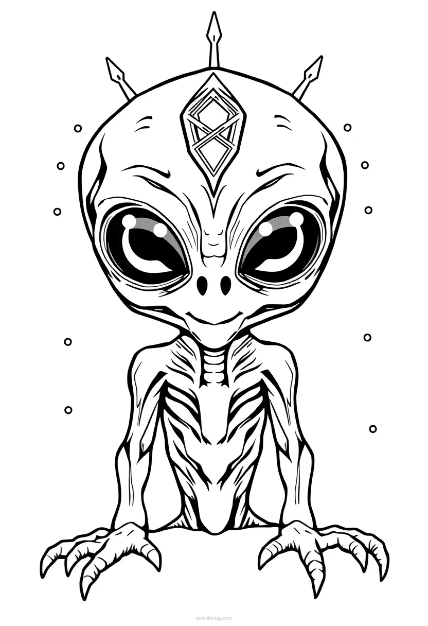 Telepathic Alien with Large Eyes coloring page for kids