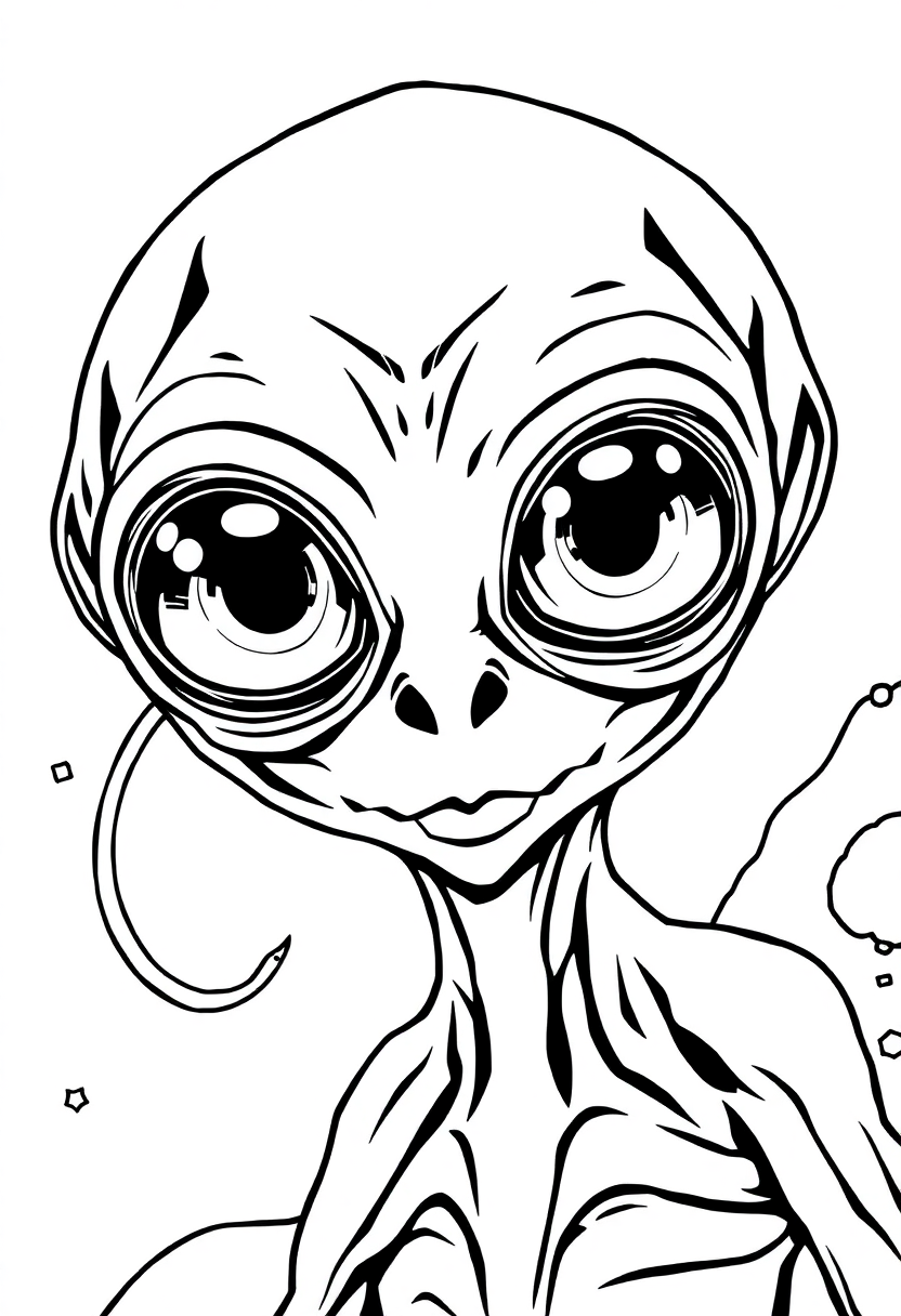 Telepathic Alien with Large Eyes coloring page, free printable