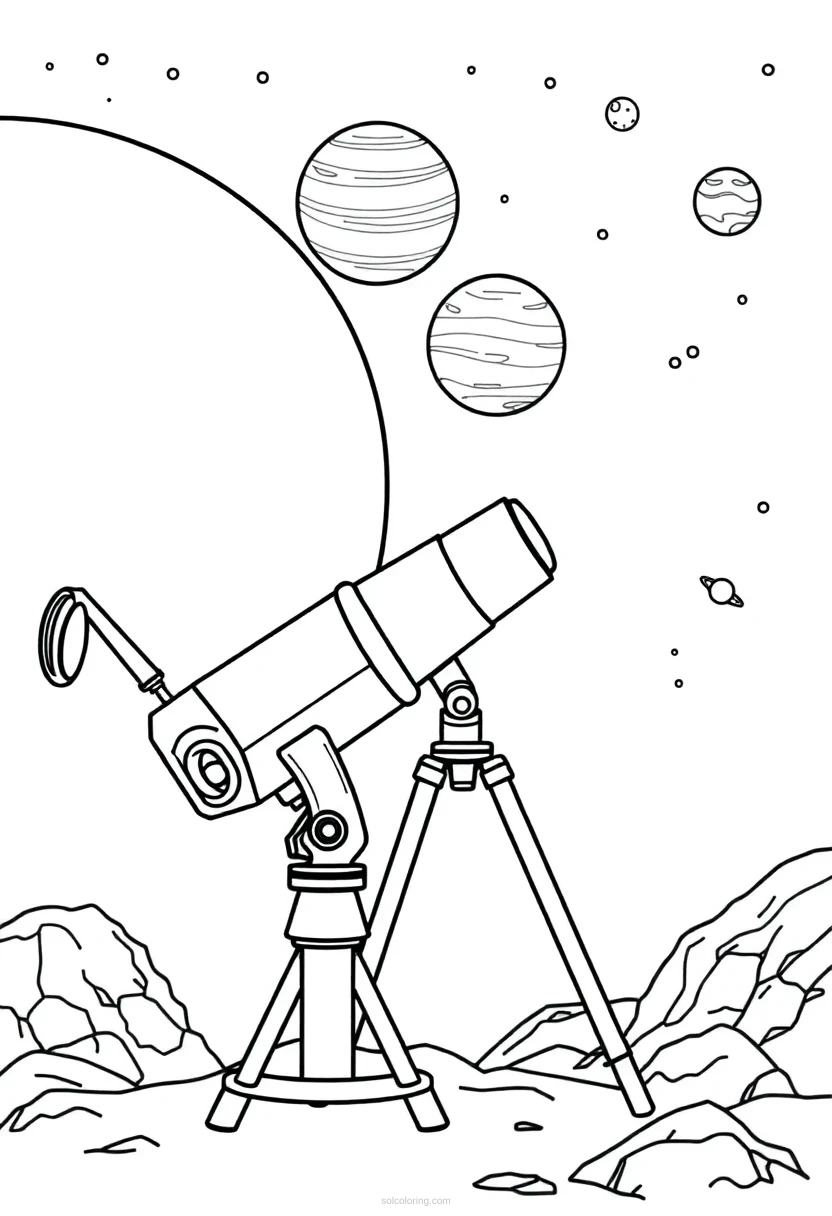 Telescope Observing Planets coloring pages