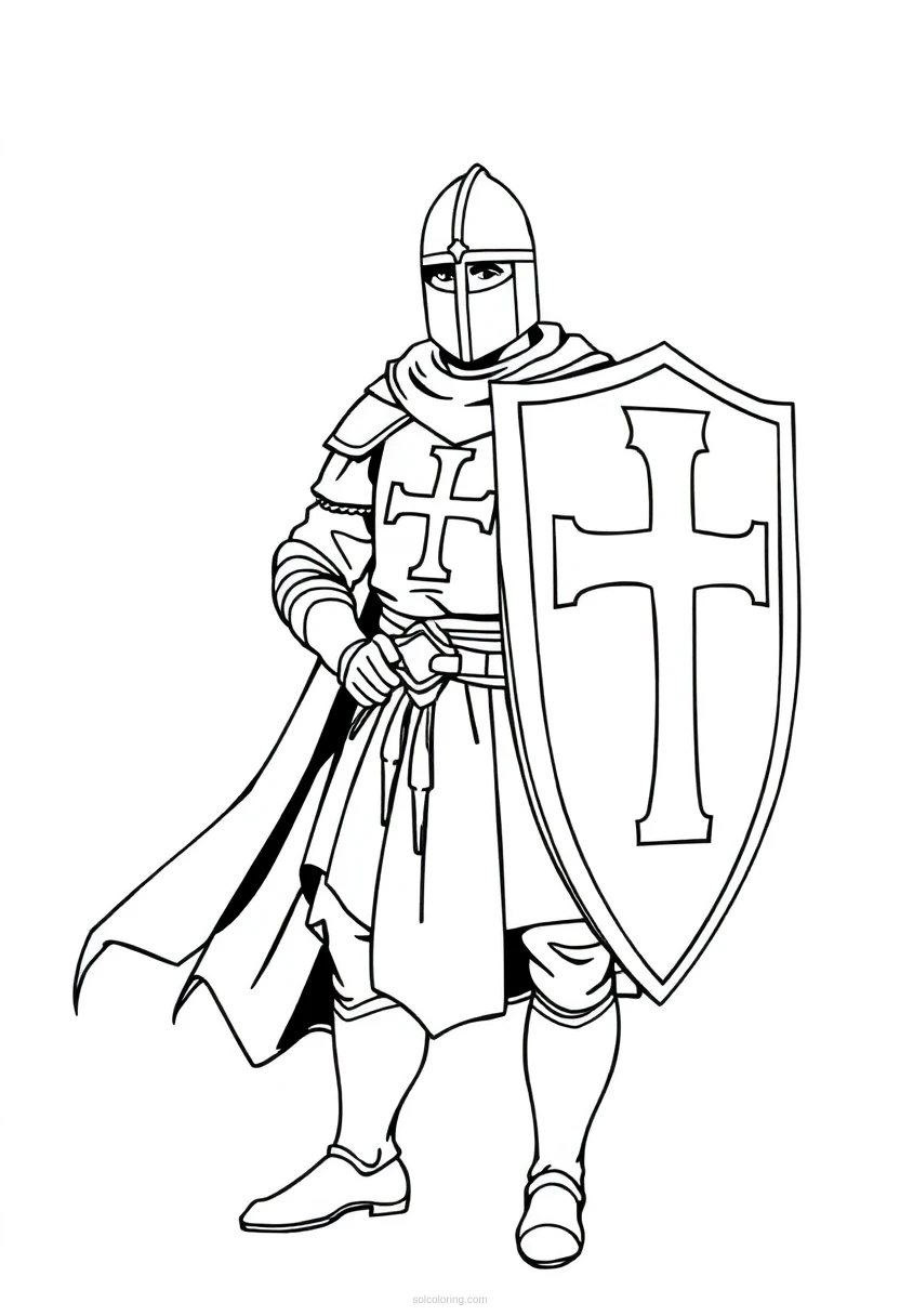 Templar Knight with Cross Shield coloring page for kids