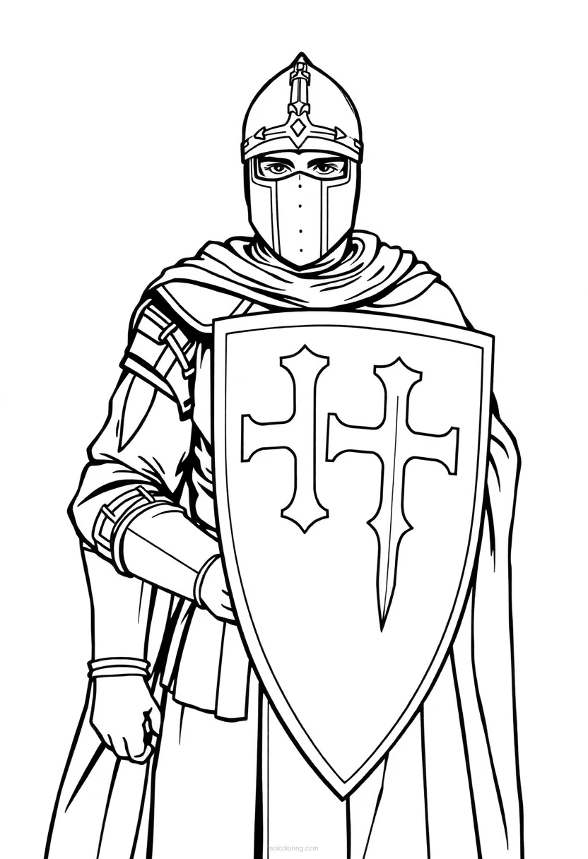 Templar Knight with Cross Shield coloring page for kids