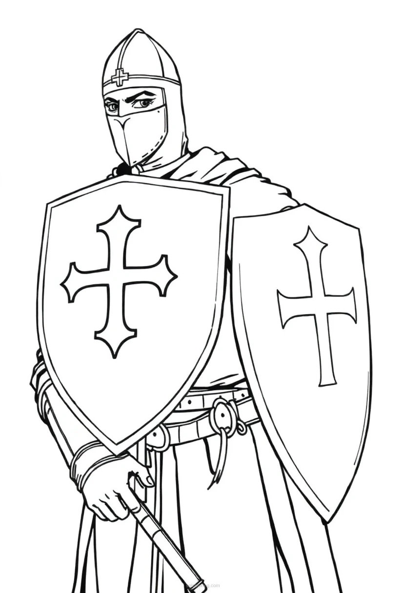 Templar Knight with Cross Shield coloring page for kids
