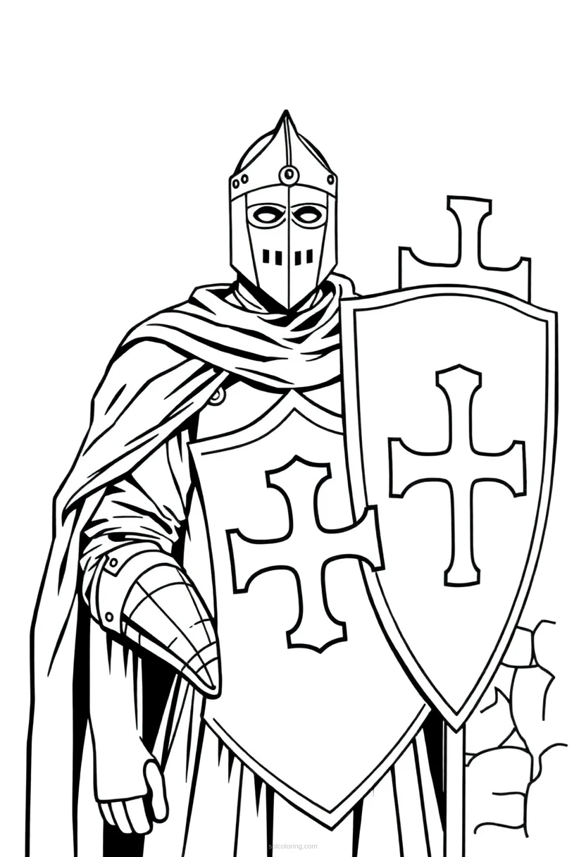 Templar Knight With Cross Shield coloring pages
