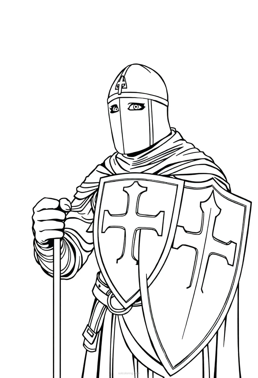 Templar Knight with Cross Shield coloring page for kids