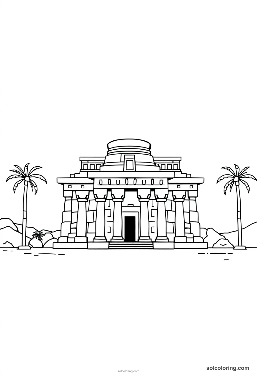 Cute Cartoon Temple of Hathor at Dendera cute cartoon coloring page for kids