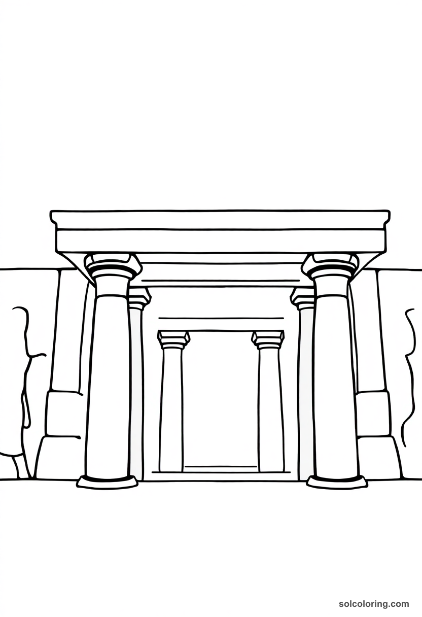 Simple Temple of Hathor at Dendera coloring page showing ancient Egyptian temple with columns and bold outlines
