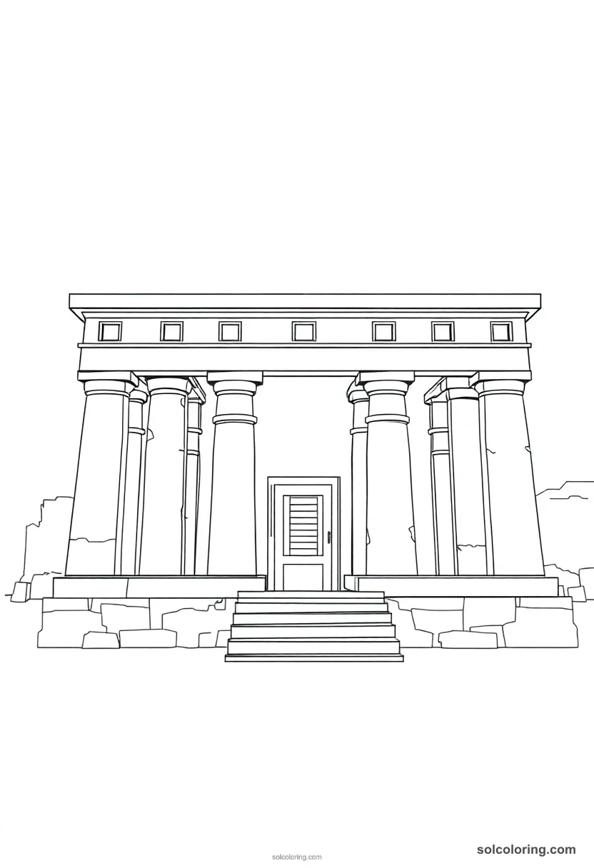 Temple of Hatshepsut at Deir el-Bahari detailed coloring page for kids