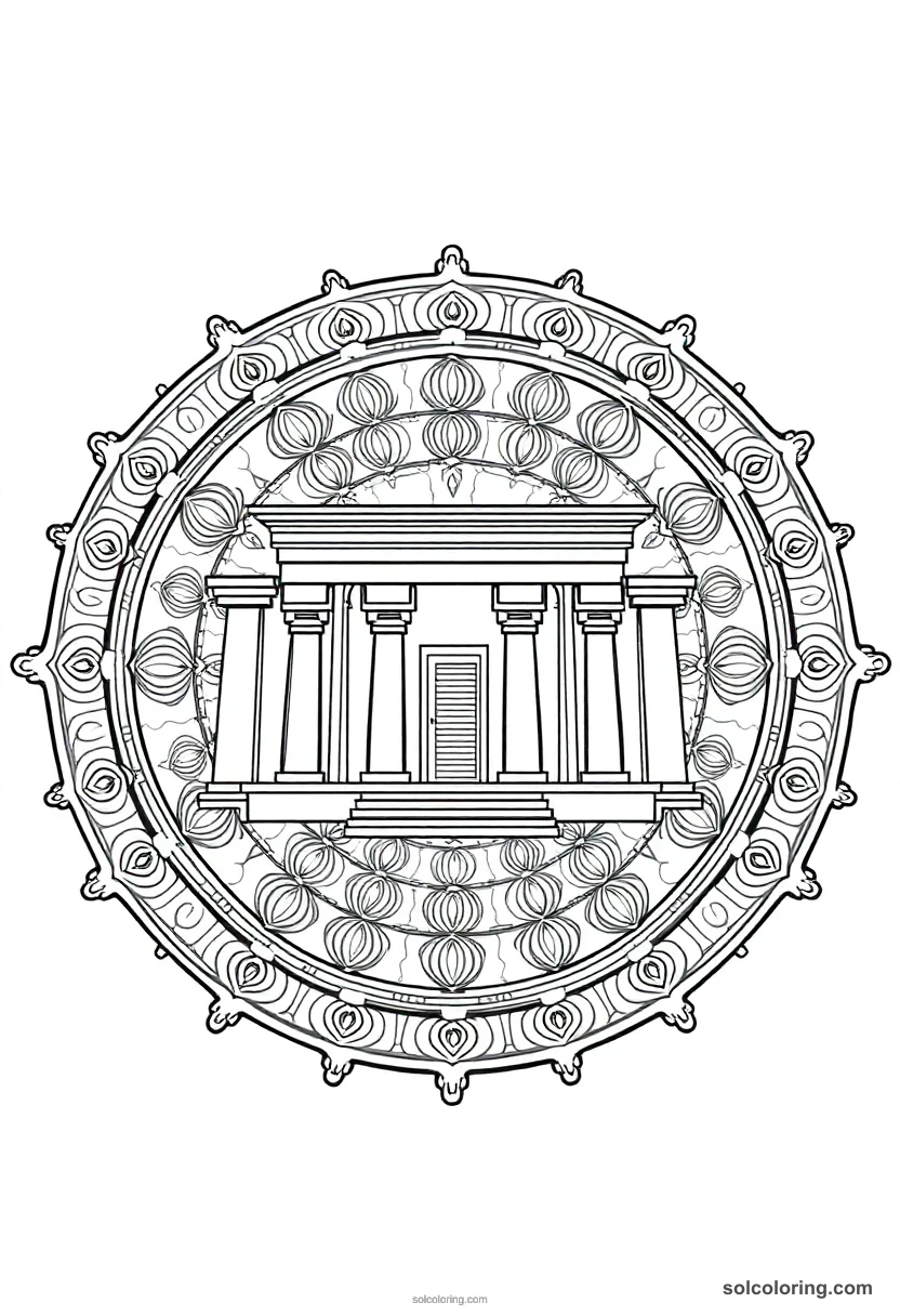 Mandala Temple of Hatshepsut at Deir el-Bahari mandala coloring page for kids