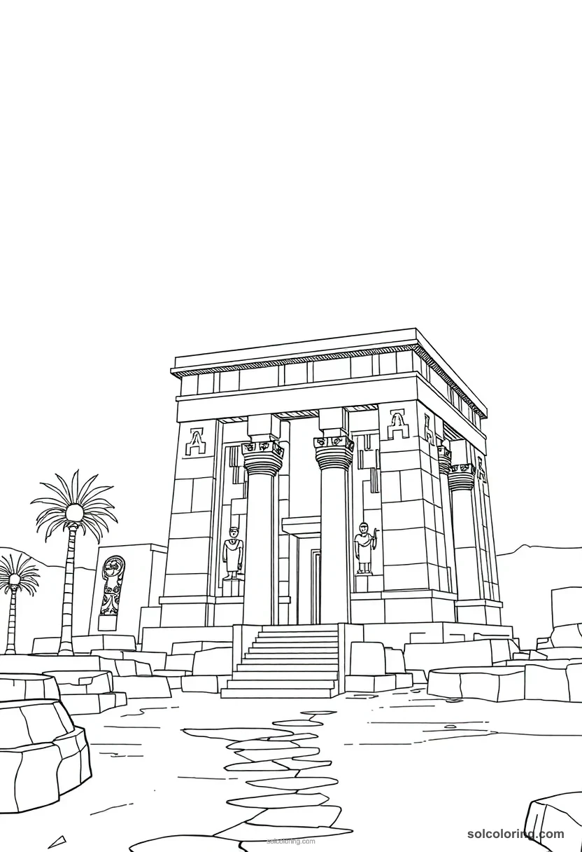 Temple of Horus at Edfu detailed coloring page for kids