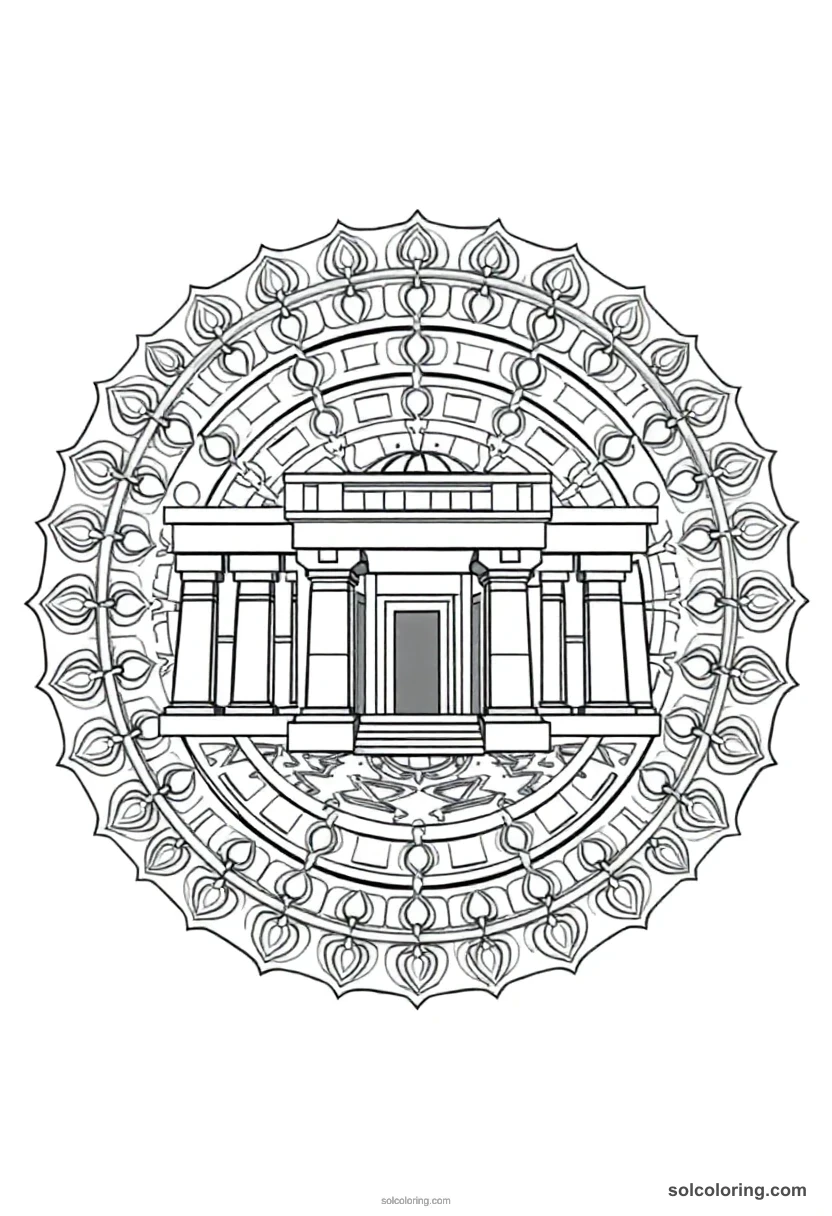 Mandala Temple of Horus at Edfu mandala coloring page for kids