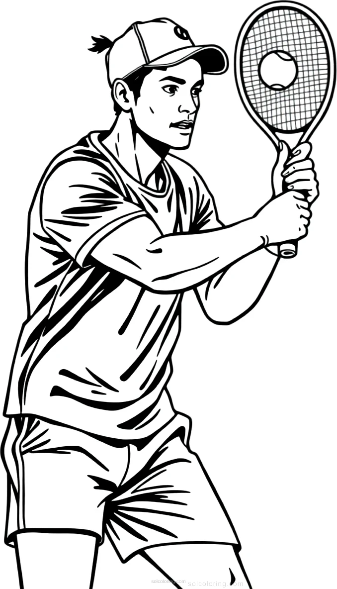 Tennis Player Serving coloring page for kids
