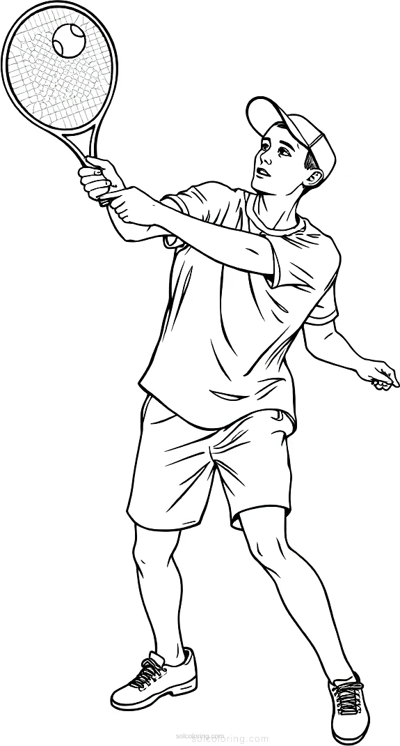 Tennis Player Serving coloring page for kids