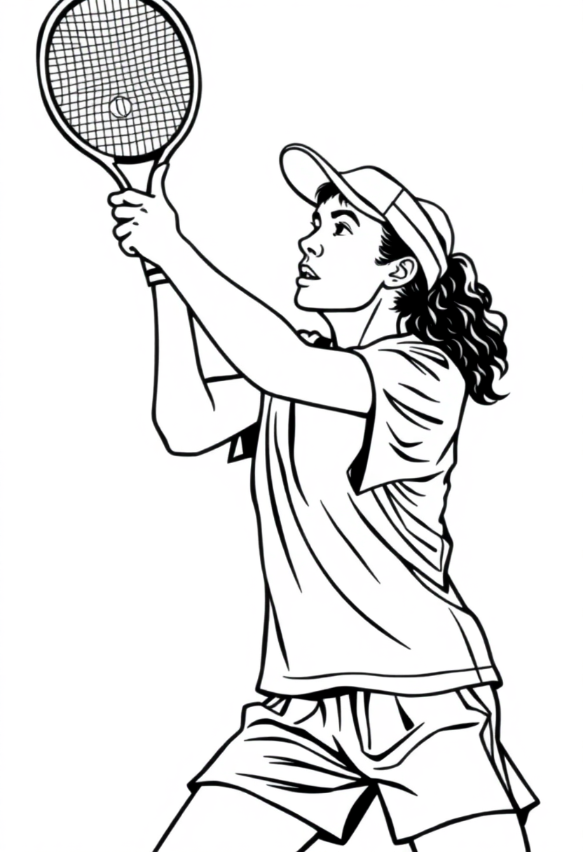 Tennis Player Serving coloring page, free printable