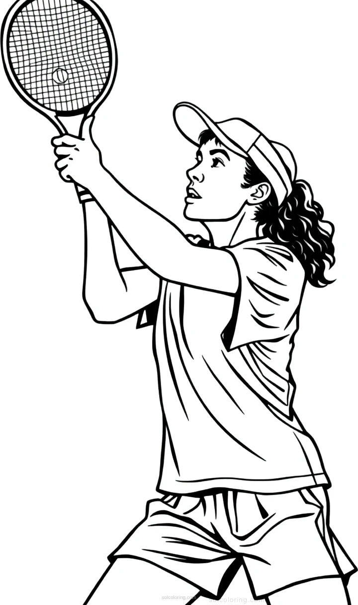 Tennis Player Serving coloring page for kids