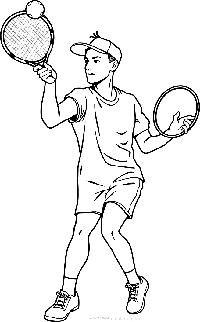 Tennis Player Serving coloring page for kids