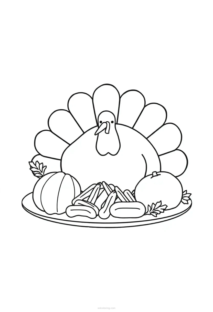 Thanksgiving Turkey Dinner coloring page for kids