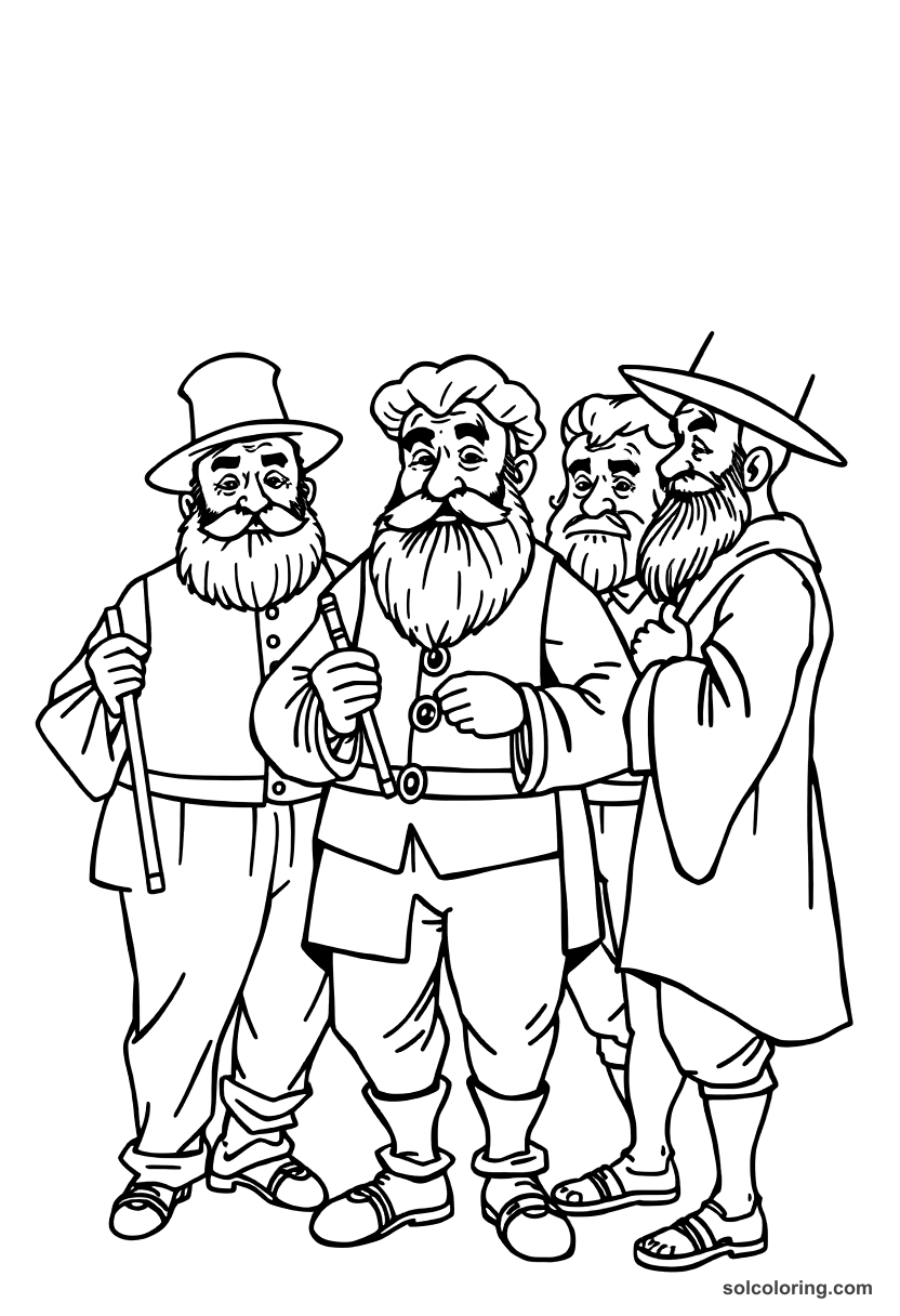 The barber's six foolish brothers coloring page, free printable detailed style