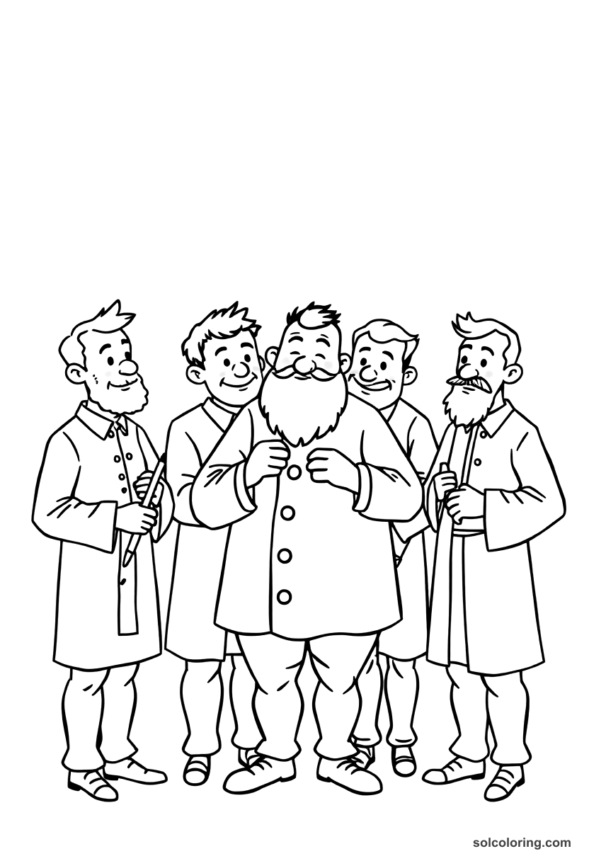 Simple The barber's six foolish brothers coloring page, free printable simple style