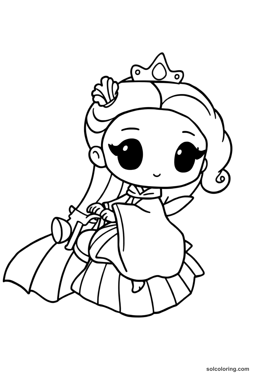 Chibi The beautiful queen riding out to meet her secret lover coloring page, free printable chibi style