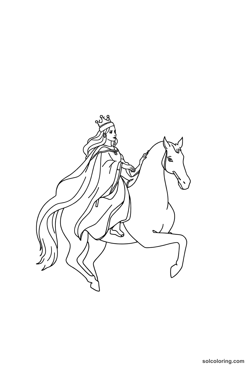 Simple The beautiful queen riding out to meet her secret lover coloring page, free printable simple style