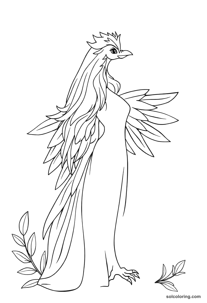 Simple The bird princess transforming back from her avian form coloring page, free printable simple style