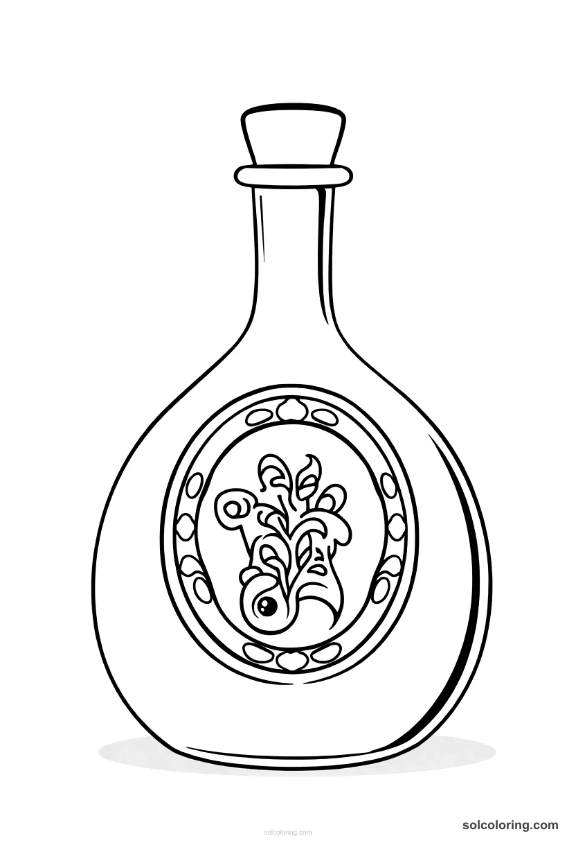 Cute Cartoon The brass bottle sealed with Solomon's seal cute cartoon coloring page for kids