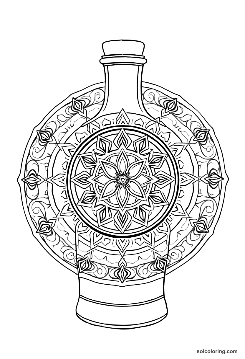 Mandala The brass bottle sealed with Solomon's seal coloring page, free printable mandala style