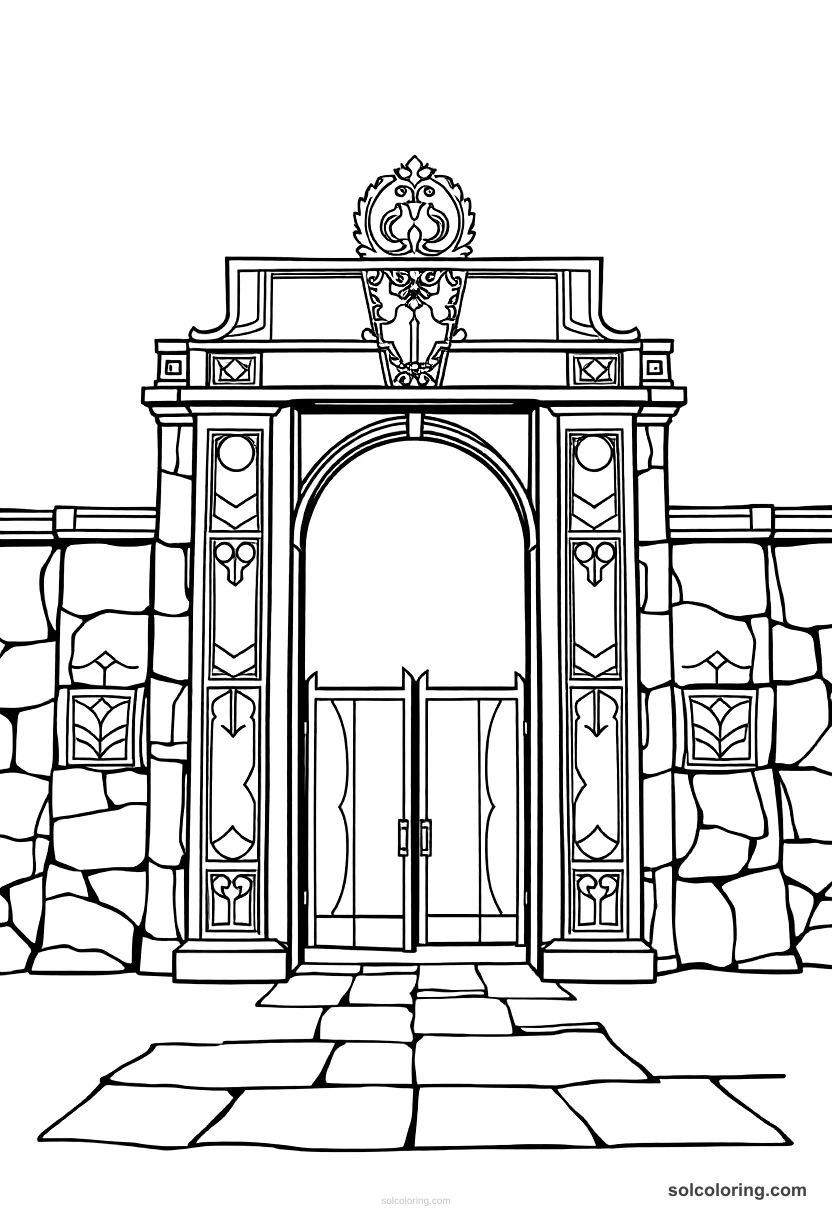 Simple The brass city gate engraved with ancient warnings simple coloring page for kids