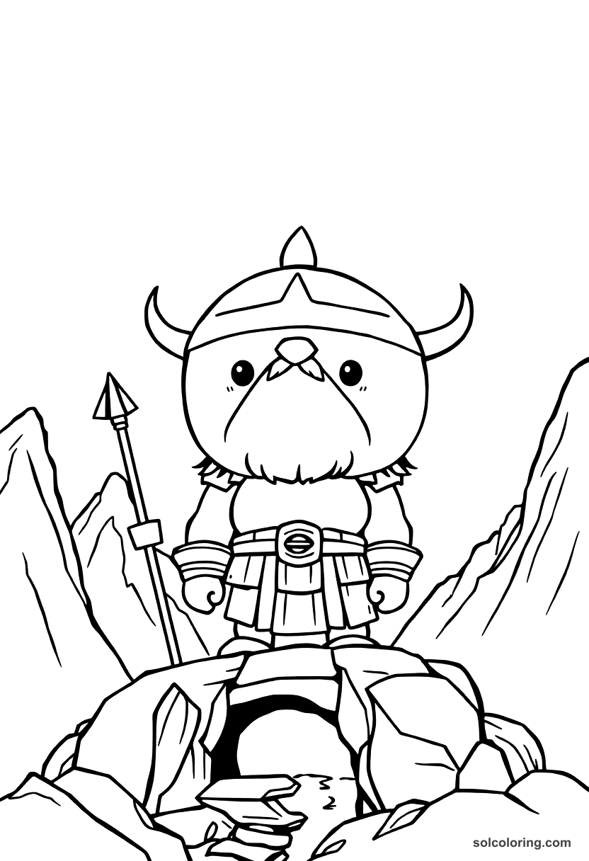 Chibi The bronze giant guarding the mountain pass coloring page, free printable chibi style