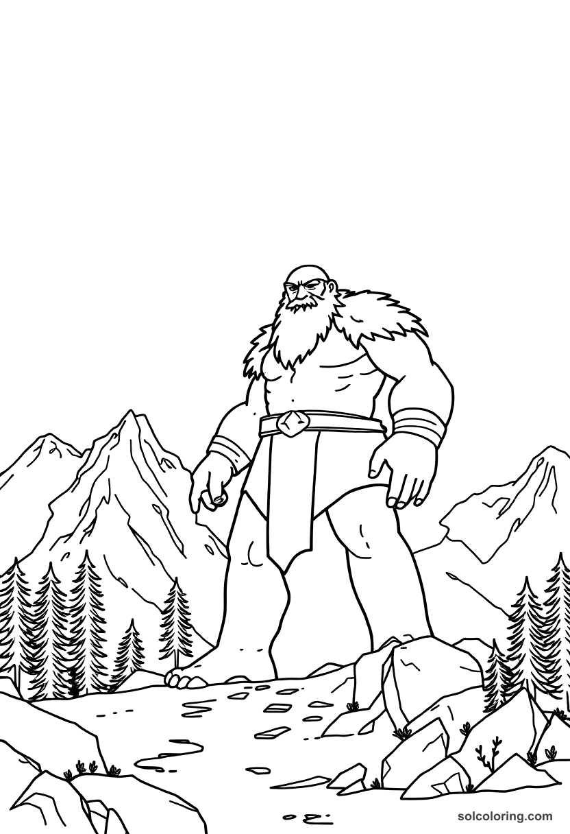 Simple The bronze giant guarding the mountain pass coloring page, free printable simple style