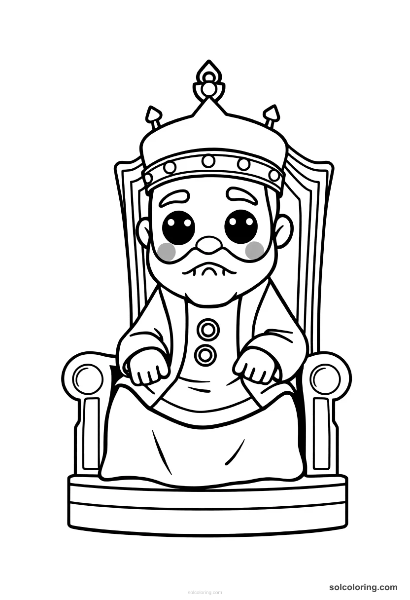 Cute Cartoon The Caliph Haroun al-Rashid on his golden throne cute cartoon coloring page for kids