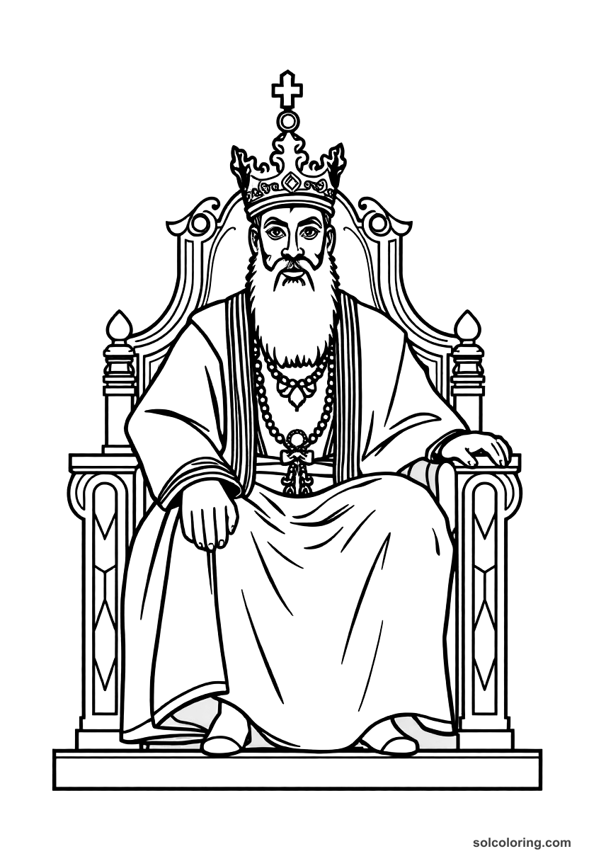 Simple The Caliph Haroun al-Rashid on his golden throne coloring page, free printable simple style