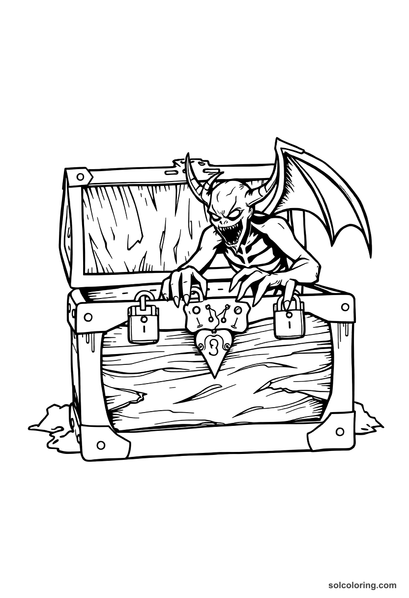 The Chest With Seven Padlocks Opened By A Demon coloring pages