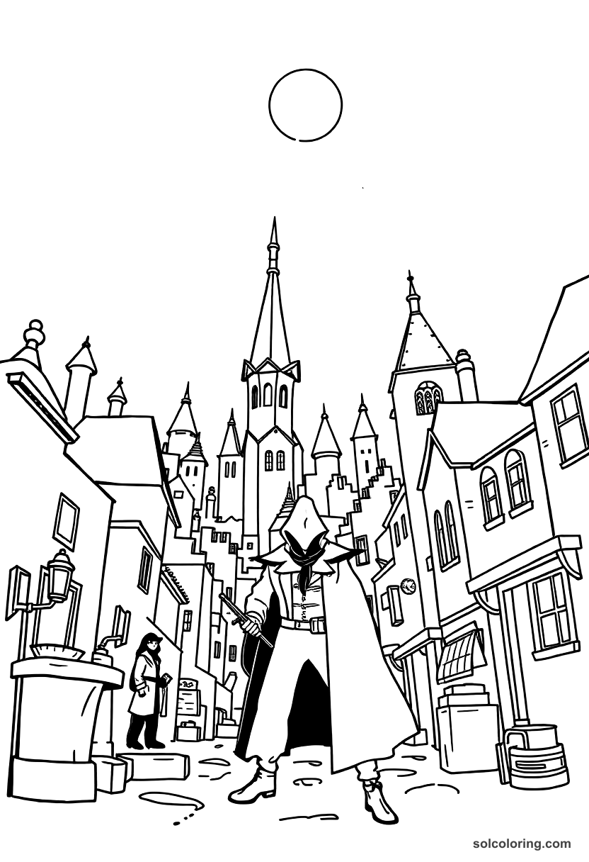 Simple The city of thieves and tricksters coloring page, free printable simple style