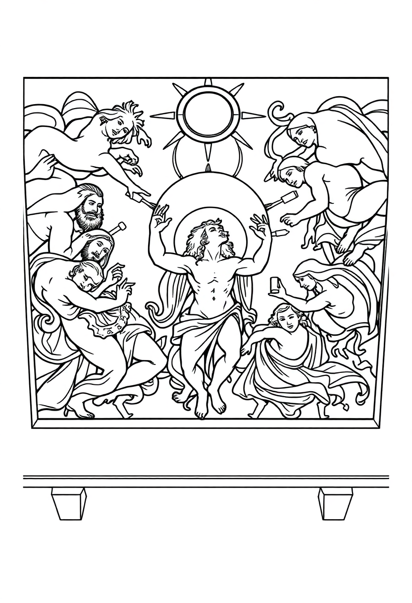 The Creation of Adam Ceiling coloring page, free printable