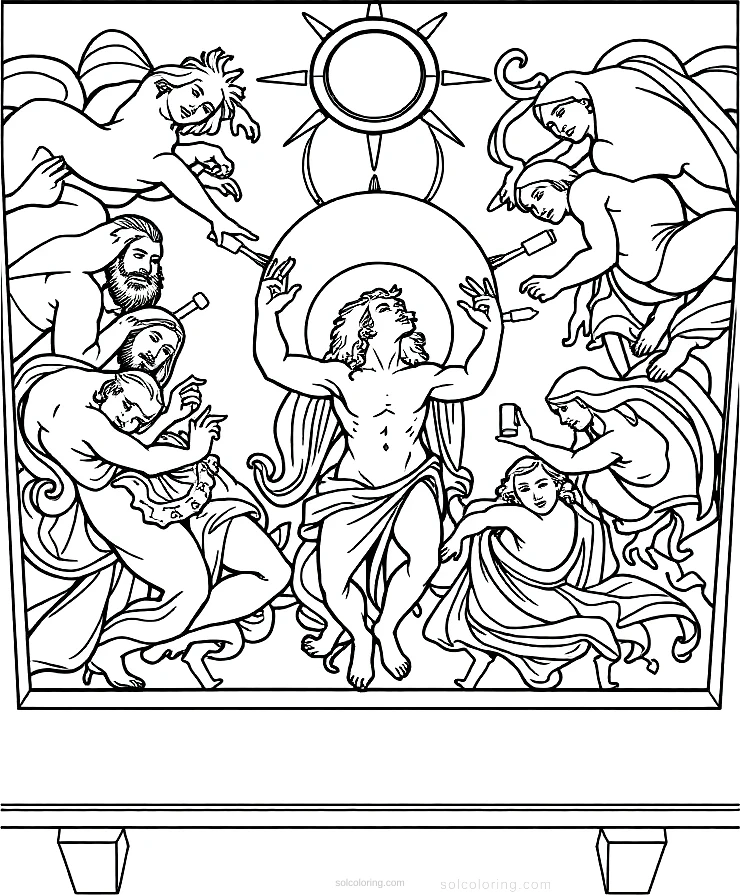 The Creation of Adam Ceiling coloring page for kids