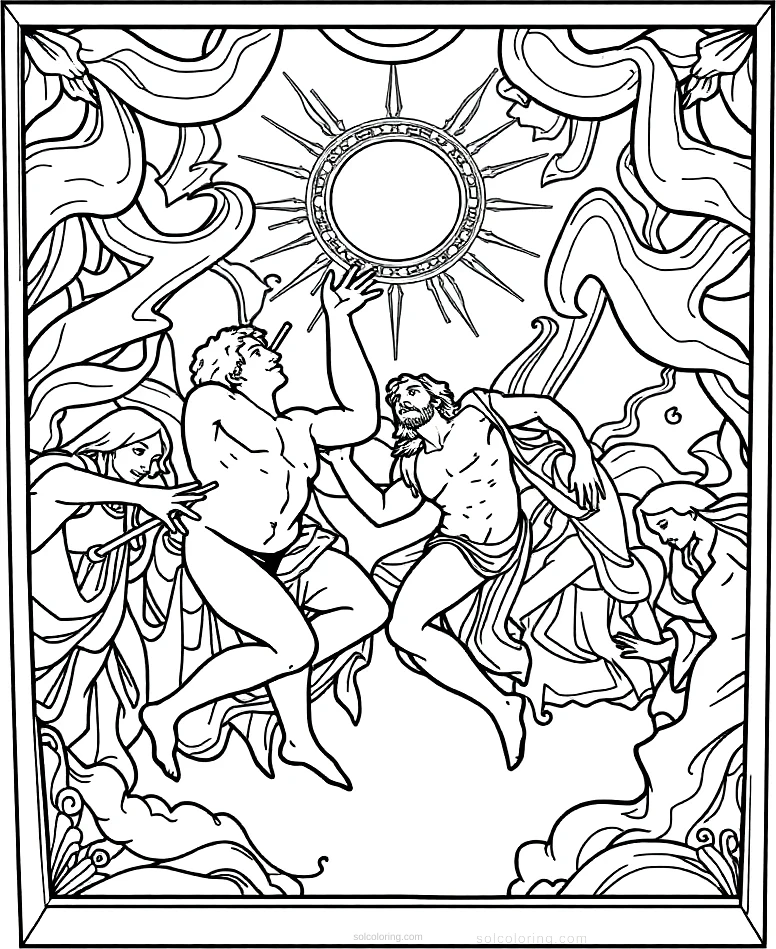 The Creation of Adam Ceiling coloring page for kids