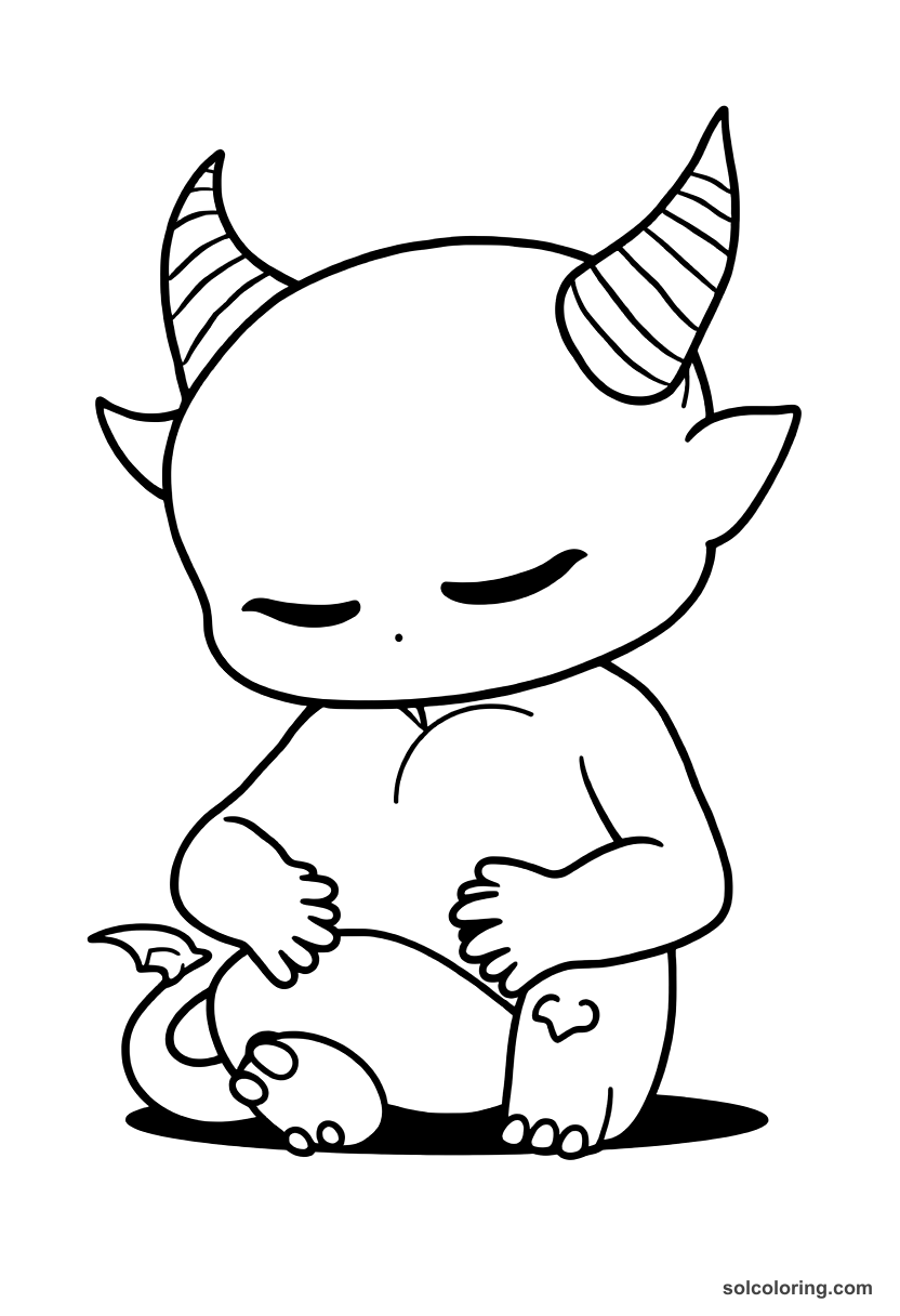 Chibi The demon sleeping with a chest of women coloring page, free printable chibi style for kids and adults