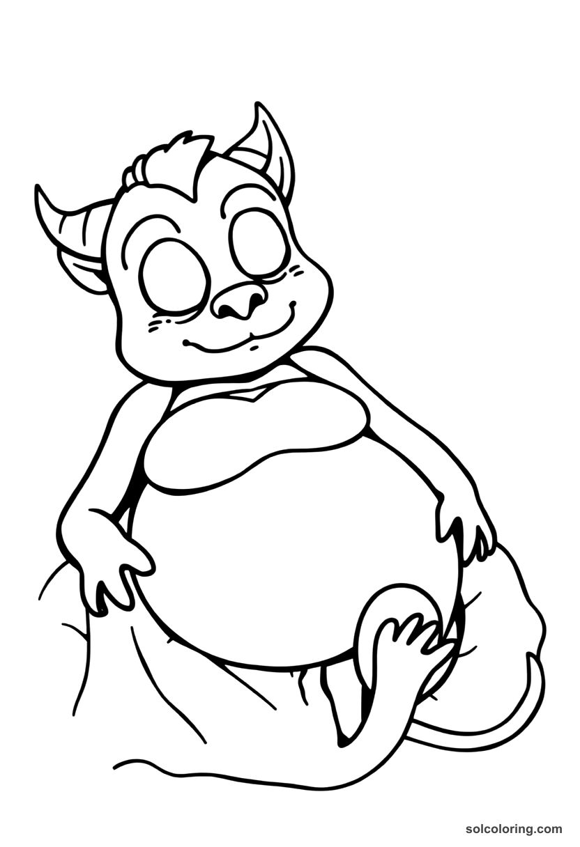 Cute Cartoon The demon sleeping with a chest of women coloring page, free printable cute cartoon style