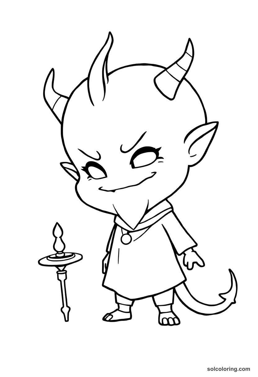 Chibi The djinn demanding the merchant's life in one year coloring page, free printable chibi style