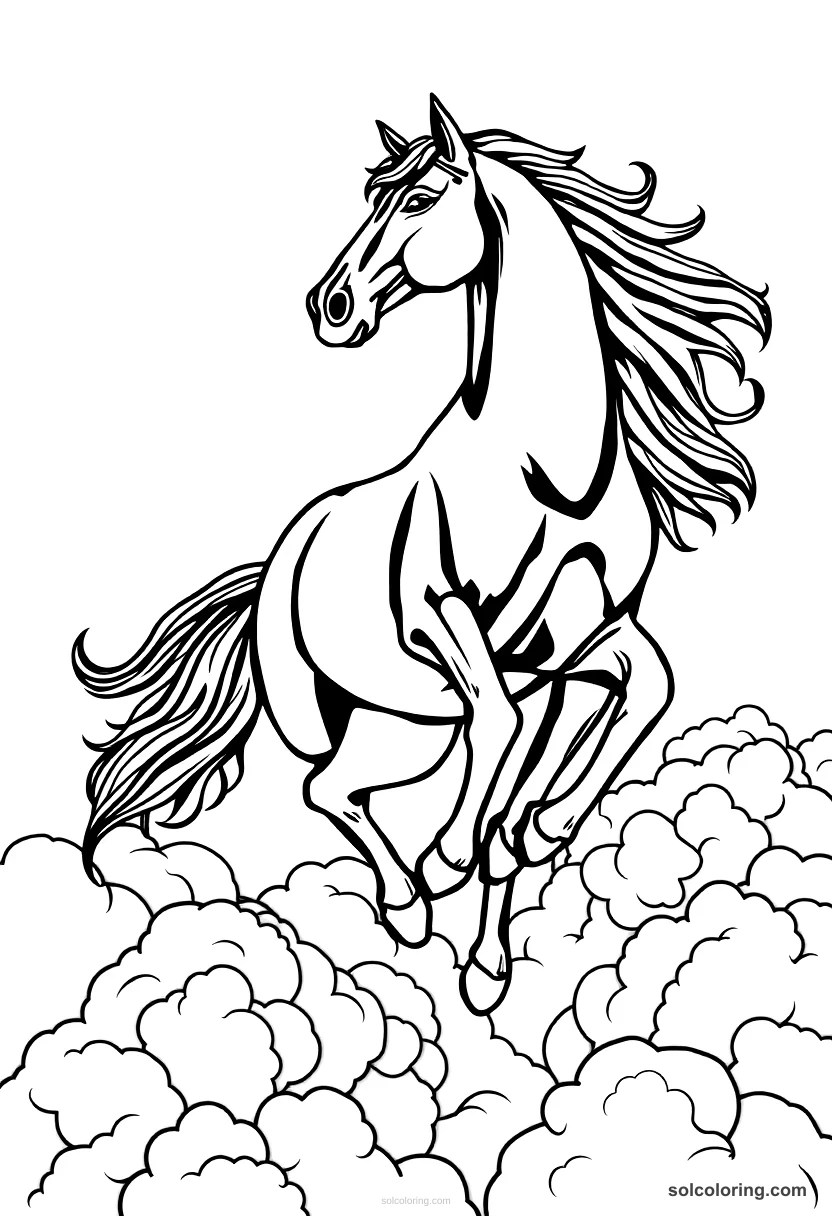 The Ebony Horse Flying Above The Clouds coloring pages