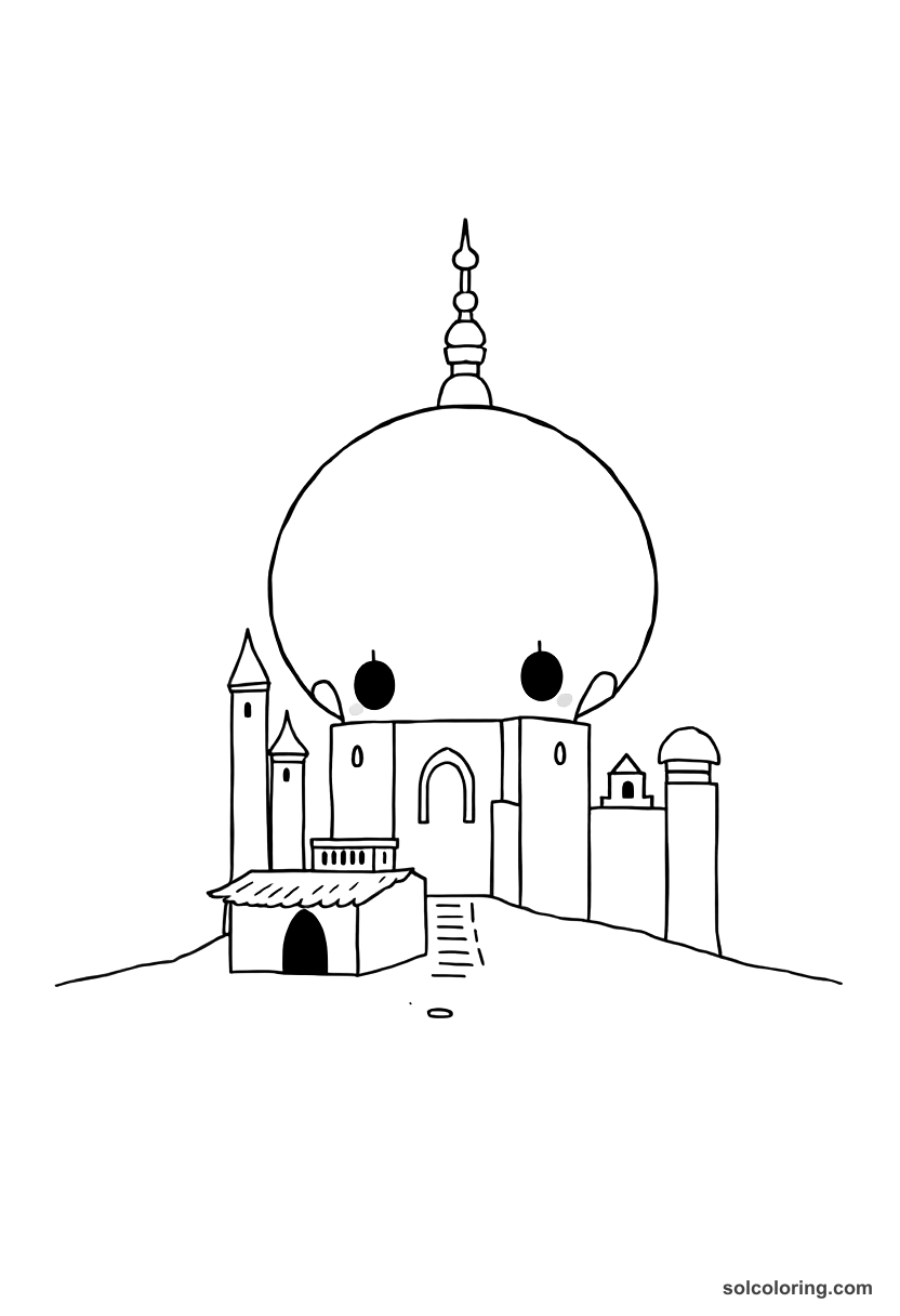 Chibi The enchanted city of brass rising from the sand coloring page, free printable chibi style