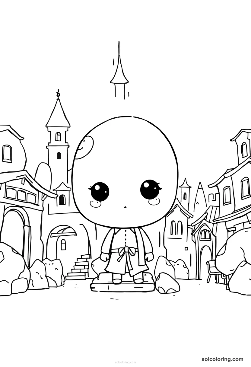 Chibi The enchanted city where half the people are stone chibi coloring page for kids