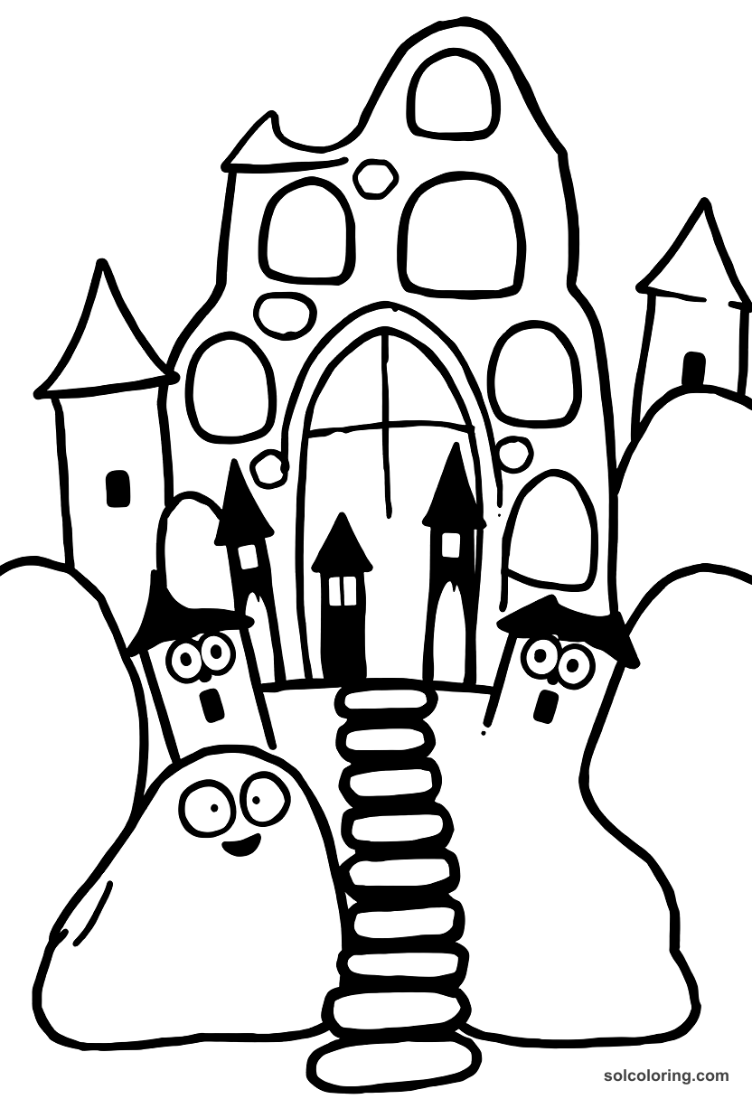 Cute Cartoon The enchanted city where half the people are stone coloring page, free printable cute cartoon style