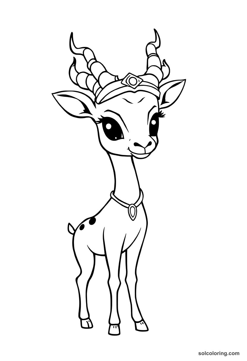 Chibi The enchanted gazelle standing beside the sheikh coloring page, free printable chibi style
